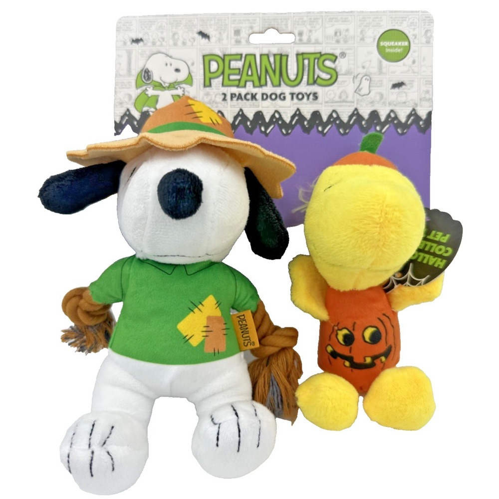 Snoopy Woodstock Halloween Plush Dog Toys 2Pack Peanuts Jack O Lantern Scarecrow